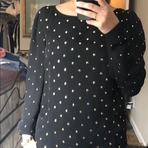 Black silk blouse with gold metal dots